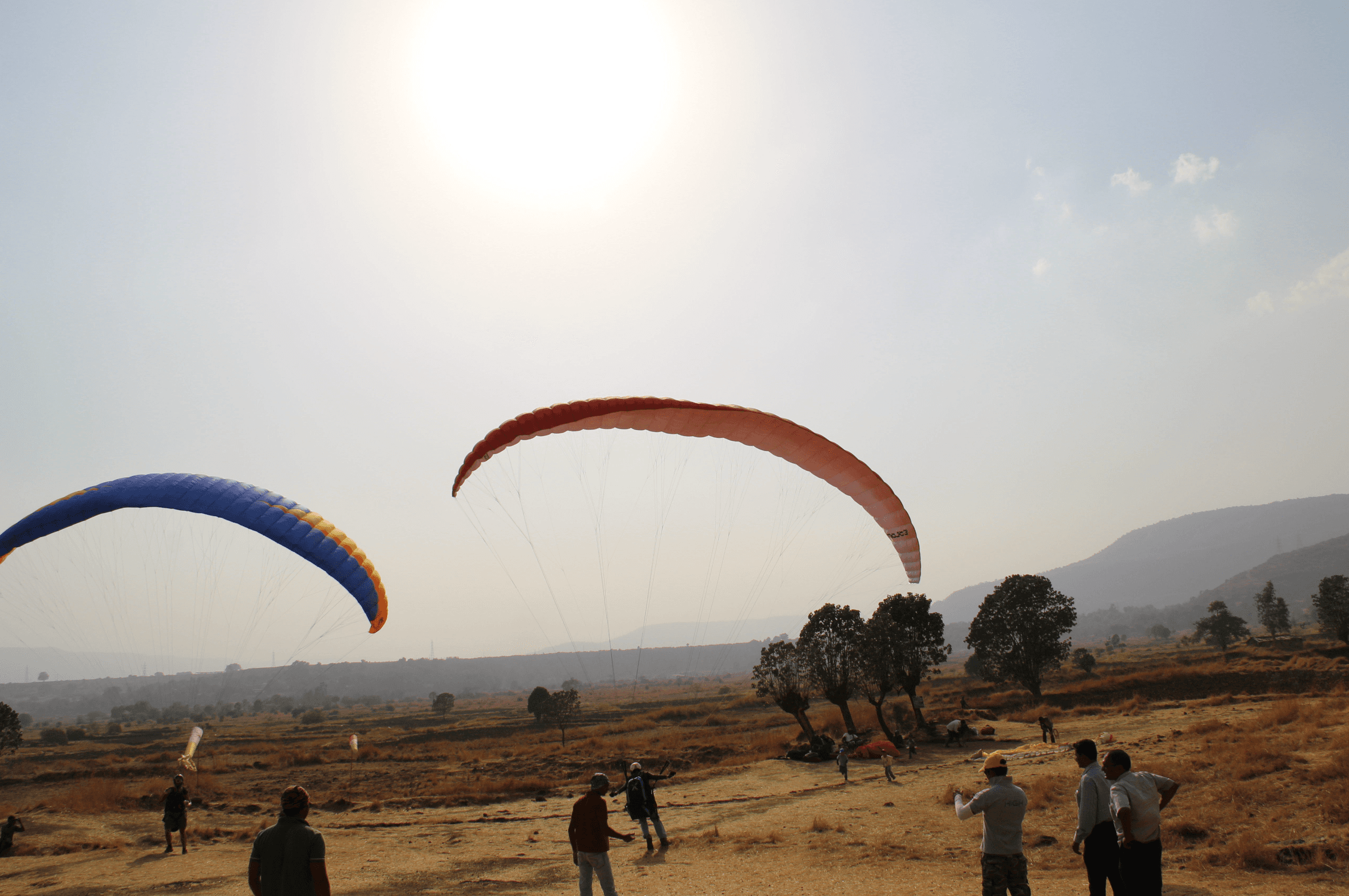 Paragliding wings and equipment laid out